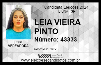 Candidato LEIA VIEIRA PINTO 2024 - IBIÚNA - Eleições