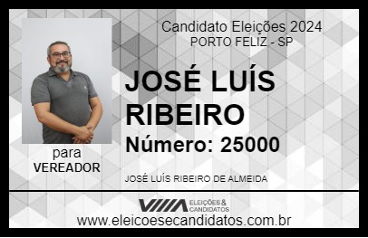 Candidato JOSÉ LUÍS RIBEIRO 2024 - PORTO FELIZ - Eleições