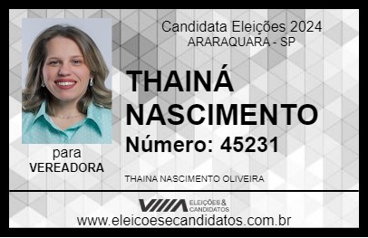 Candidato THAINÁ NASCIMENTO 2024 - ARARAQUARA - Eleições