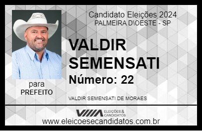 Candidato VALDIR SEMENSATI 2024 - PALMEIRA D\OESTE - Eleições