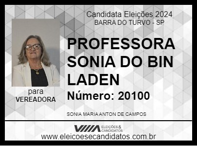 Candidato PROFESSORA SONIA DO BIN LADEN 2024 - BARRA DO TURVO - Eleições