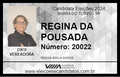 Candidato REGINA DA POUSADA 2024 - BARRA DO TURVO - Eleições