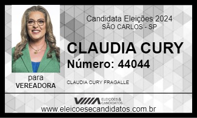 Candidato CLAUDIA CURY 2024 - SÃO CARLOS - Eleições