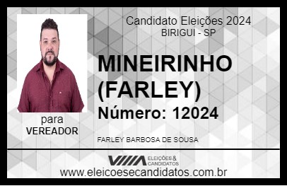 Candidato MINEIRINHO (FARLEY) 2024 - BIRIGUI - Eleições