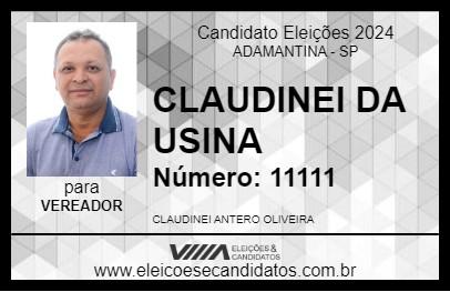 Candidato CLAUDINEI DA USINA 2024 - ADAMANTINA - Eleições