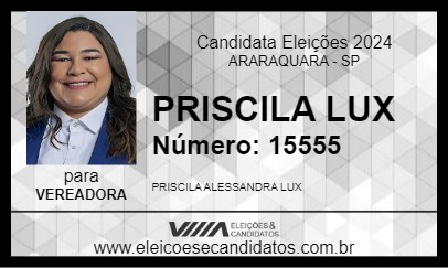 Candidato PRISCILA LUX 2024 - ARARAQUARA - Eleições