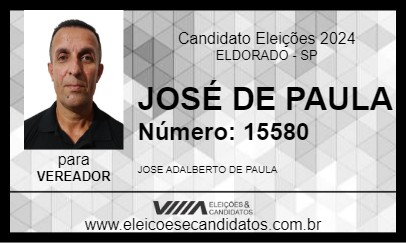 Candidato JOSÉ DE PAULA 2024 - ELDORADO - Eleições