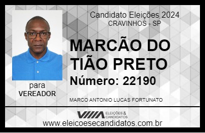 Candidato MARCÃO DO TIÃO PRETO 2024 - CRAVINHOS - Eleições