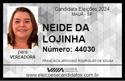 Candidato NEIDE DA LOJINHA 2024 - MAUÁ - Eleições