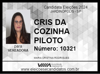 Candidato CRIS DA COZINHA PILOTO 2024 - JARDINÓPOLIS - Eleições