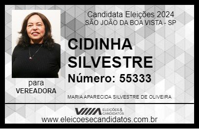 Candidato CIDINHA SILVESTRE 2024 - SÃO JOÃO DA BOA VISTA - Eleições