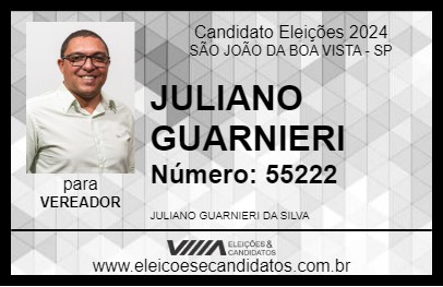 Candidato JULIANO GUARNIERI 2024 - SÃO JOÃO DA BOA VISTA - Eleições