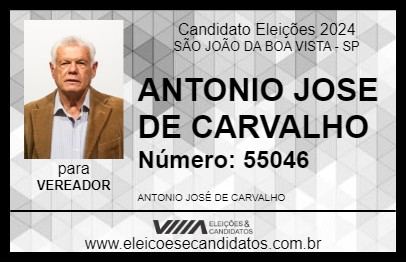 Candidato ANTONIO JOSE DE CARVALHO 2024 - SÃO JOÃO DA BOA VISTA - Eleições