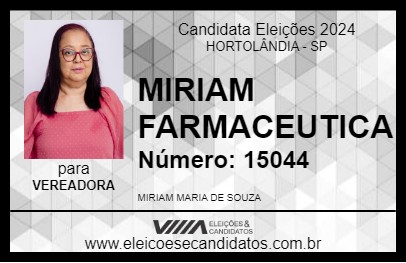 Candidato MIRIAM FARMACEUTICA 2024 - HORTOLÂNDIA - Eleições