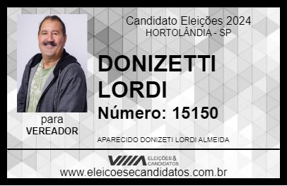 Candidato DONIZETTI LORDI 2024 - HORTOLÂNDIA - Eleições