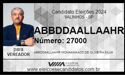 Candidato ABBDDAALLAAHR 2024 - VALINHOS - Eleições