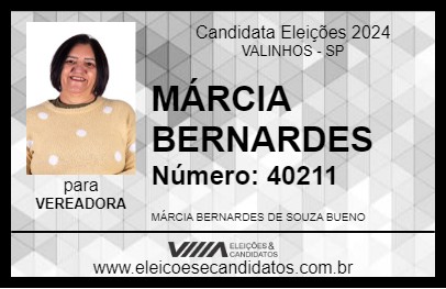 Candidato MÁRCIA BERNARDES 2024 - VALINHOS - Eleições