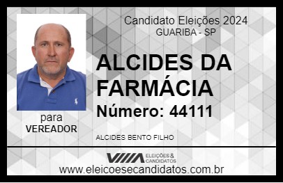 Candidato ALCIDES DA FARMÁCIA 2024 - GUARIBA - Eleições