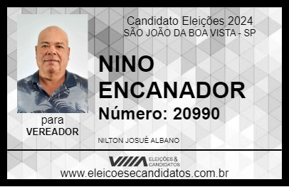 Candidato NINO ENCANADOR 2024 - SÃO JOÃO DA BOA VISTA - Eleições