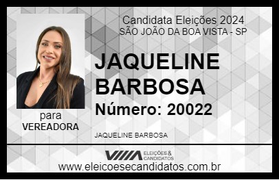 Candidato JAQUELINE BARBOSA 2024 - SÃO JOÃO DA BOA VISTA - Eleições