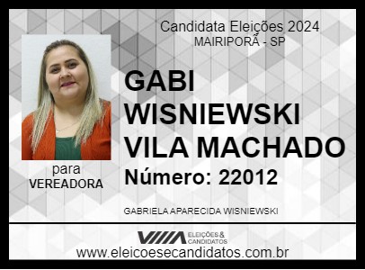 Candidato GABI WISNIEWSKI VILA MACHADO 2024 - MAIRIPORÃ - Eleições