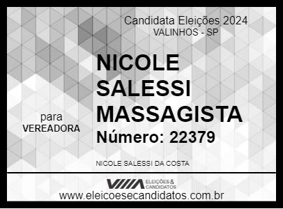 Candidato NICOLE SALESSI MASSAGISTA 2024 - VALINHOS - Eleições