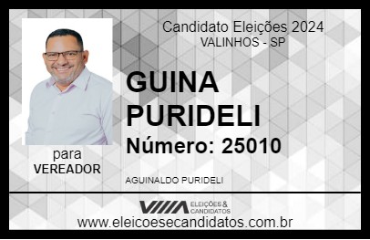 Candidato GUINA PURIDELI 2024 - VALINHOS - Eleições