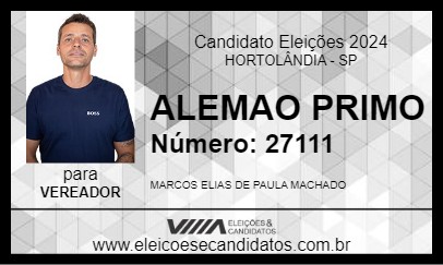 Candidato ALEMAO PRIMO 2024 - HORTOLÂNDIA - Eleições