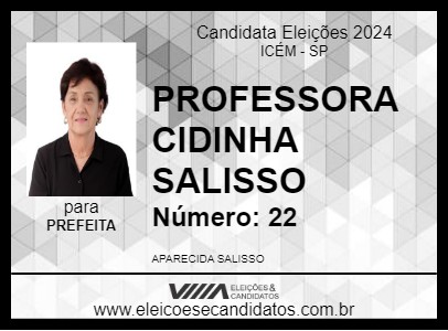 Candidato PROFESSORA CIDINHA SALISSO 2024 - ICÉM - Eleições