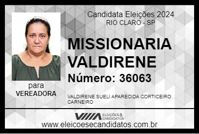 Candidato MISSIONARIA VALDIRENE 2024 - RIO CLARO - Eleições