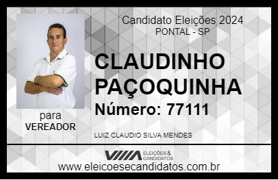 Candidato CLAUDINHO PAÇOQUINHA 2024 - PONTAL - Eleições