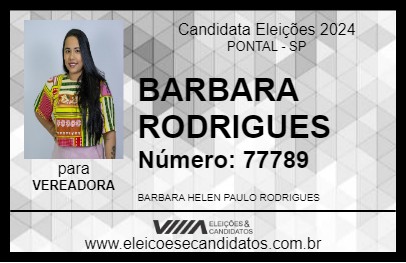 Candidato BARBARA RODRIGUES 2024 - PONTAL - Eleições