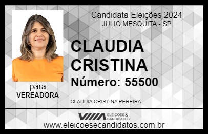 Candidato CLAUDIA CRISTINA 2024 - JÚLIO MESQUITA - Eleições