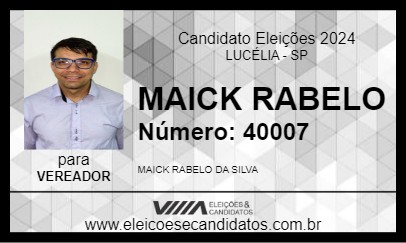 Candidato MAICK RABELO 2024 - LUCÉLIA - Eleições