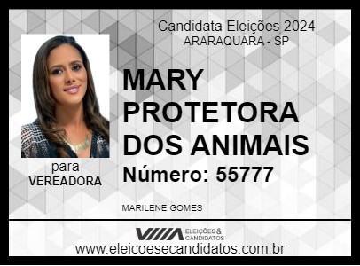 Candidato MARY PROTETORA DOS ANIMAIS 2024 - ARARAQUARA - Eleições