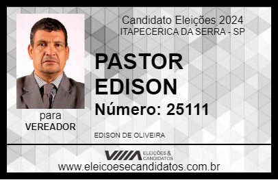 Candidato PASTOR EDISON 2024 - ITAPECERICA DA SERRA - Eleições