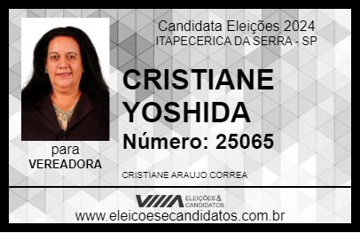 Candidato CRISTIANE YOSHIDA 2024 - ITAPECERICA DA SERRA - Eleições