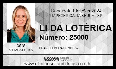 Candidato LI DA LOTÉRICA 2024 - ITAPECERICA DA SERRA - Eleições