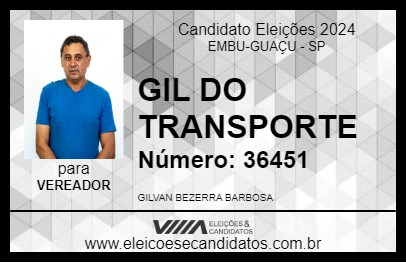 Candidato GIL DO TRANSPORTE 2024 - EMBU-GUAÇU - Eleições