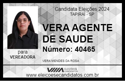 Candidato VERA AGENTE DE SAUDE 2024 - TAPIRAÍ - Eleições