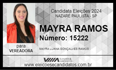 Candidato MAYRA RAMOS 2024 - NAZARÉ PAULISTA - Eleições