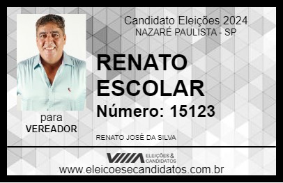 Candidato RENATO ESCOLAR 2024 - NAZARÉ PAULISTA - Eleições