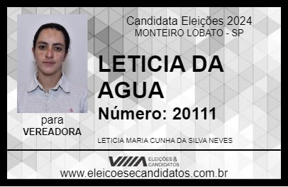 Candidato LETICIA DA AGUA 2024 - MONTEIRO LOBATO - Eleições