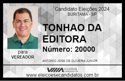 Candidato TONHAO DA EDITORA 2024 - BURITAMA - Eleições