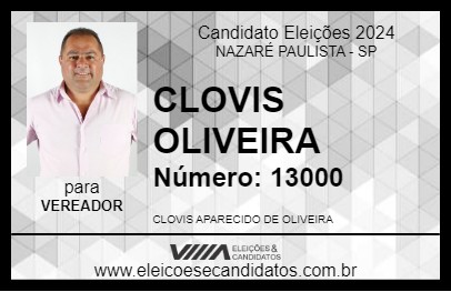 Candidato CLOVIS OLIVEIRA 2024 - NAZARÉ PAULISTA - Eleições