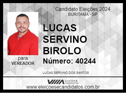 Candidato LUCAS SERVINO BIROLO 2024 - BURITAMA - Eleições