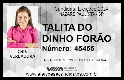 Candidato TALITA DO DINHO FORÃO 2024 - NAZARÉ PAULISTA - Eleições