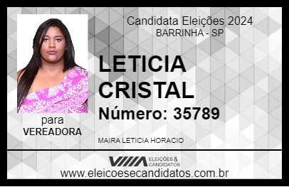 Candidato LETICIA CRISTAL 2024 - BARRINHA - Eleições