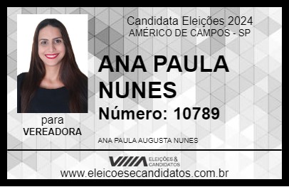 Candidato ANA PAULA NUNES 2024 - AMÉRICO DE CAMPOS - Eleições