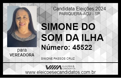 Candidato SIMONE DO SOM DA ILHA 2024 - PARIQUERA-AÇU - Eleições